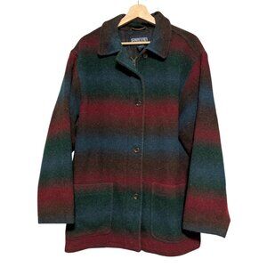 Vintage Lands End Chore Jacket Wool Blanket Stripe Women Size 20 Men Size 40R